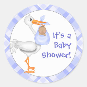 Stork & Baby Boy (dark skin) Baby Shower Classic Round Sticker
