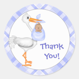 Stork & Baby Boy (darker skin) Thank You Classic Round Sticker