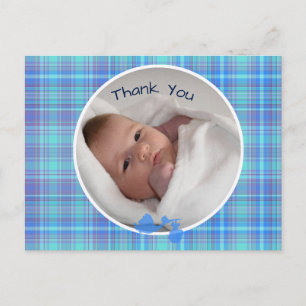 Stork baby boy photo announcement postcard