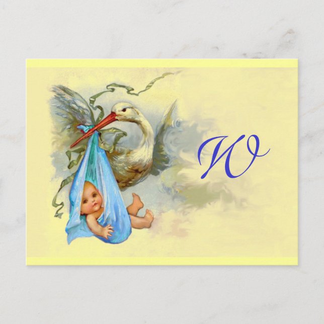 STORK BABY BOY SHOWER 2 INVITATION POSTCARD (Front)