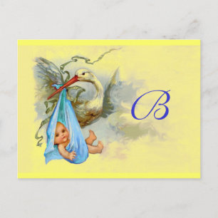 STORK BABY BOY SHOWER 2 INVITATION POSTCARD