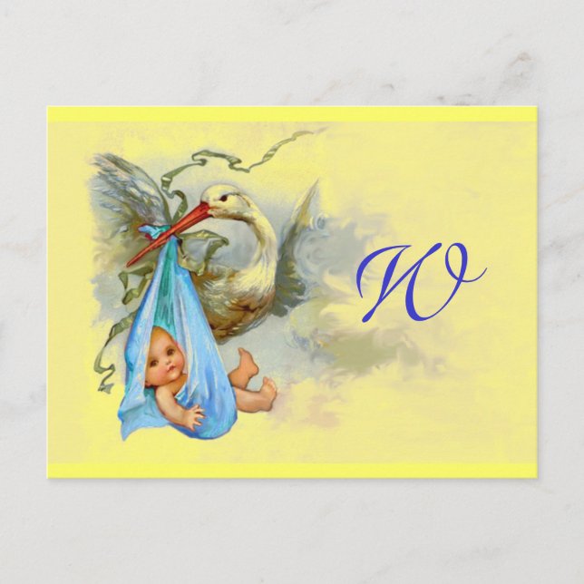 STORK BABY BOY SHOWER 2 INVITATION POSTCARD (Front)