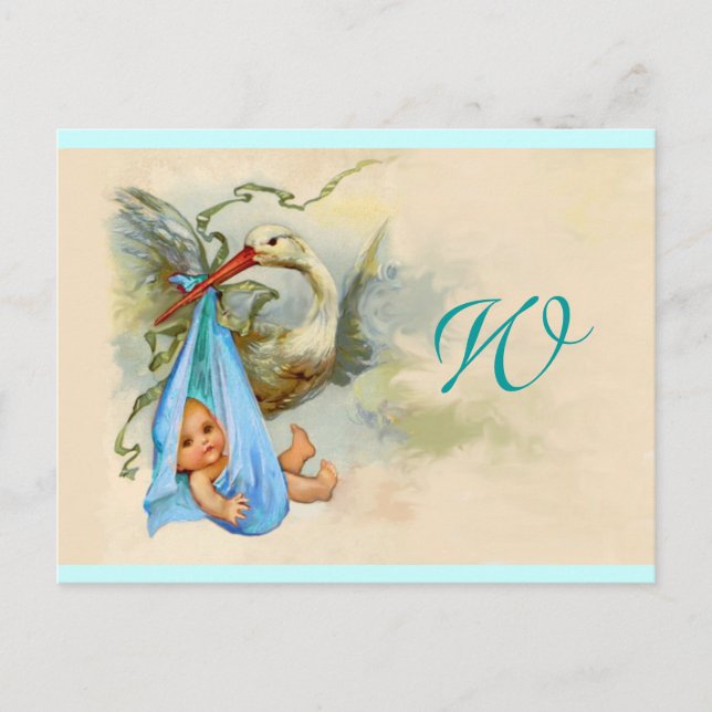 STORK BABY BOY SHOWER 2 INVITATION POSTCARD (Front)