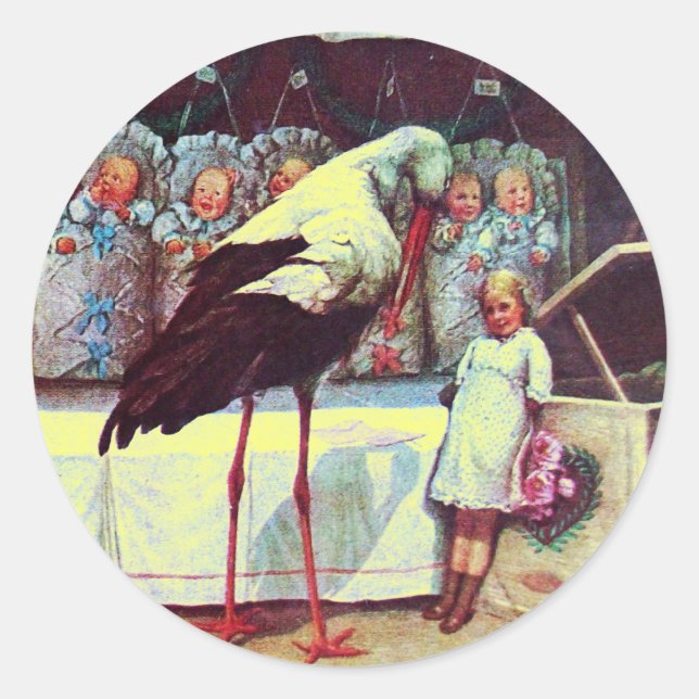 STORK BABY BOY SHOWER 3 CLASSIC ROUND STICKER (Front)