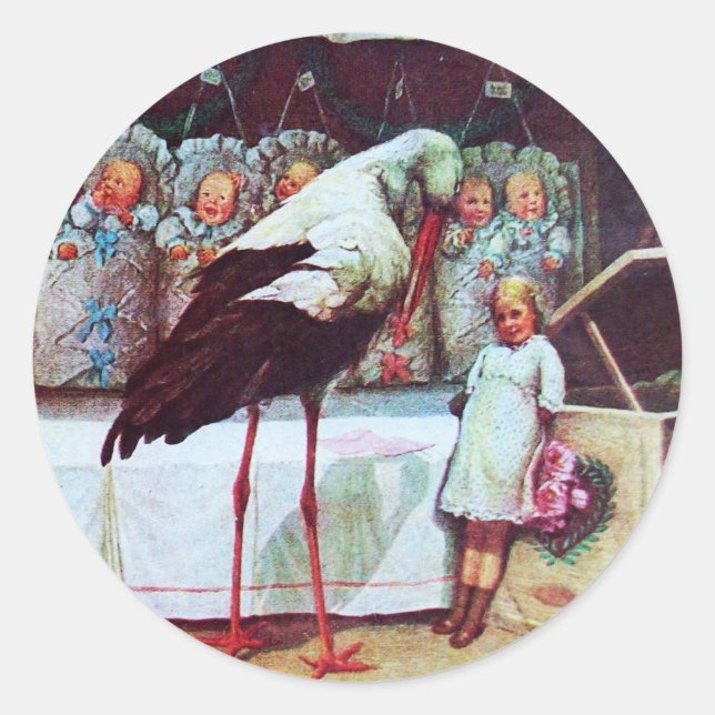 STORK BABY BOY SHOWER 3 CLASSIC ROUND STICKER (Front)