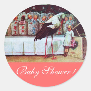 STORK BABY BOY SHOWER 3 pink Classic Round Sticker