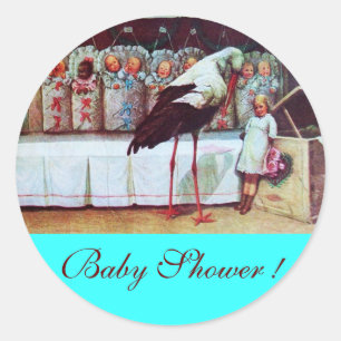 STORK BABY BOY SHOWER 3 turquase Classic Round Sticker