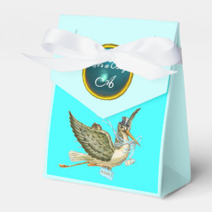 STORK BABY BOY SHOWER BLUE GEM STONE MONOGRAM FAVOUR BOX