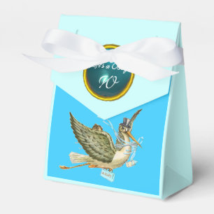 STORK BABY BOY SHOWER BLUE GEM STONE MONOGRAM FAVOUR BOX