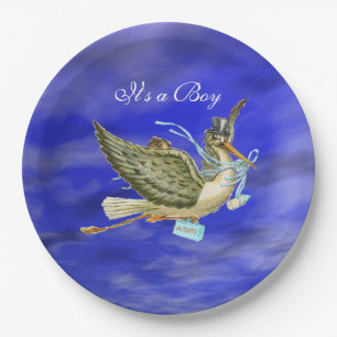 STORK BABY BOY SHOWER Blue Sky Paper Plate
