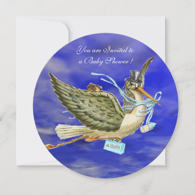 STORK BABY BOY SHOWER Champagne Metallic Invitation (Front)