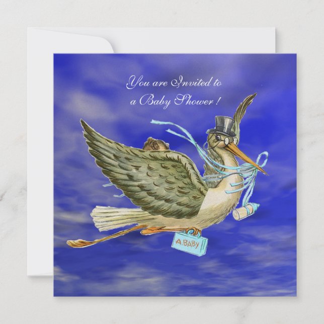 STORK BABY BOY SHOWER Ice Metallic Invitation (Front)