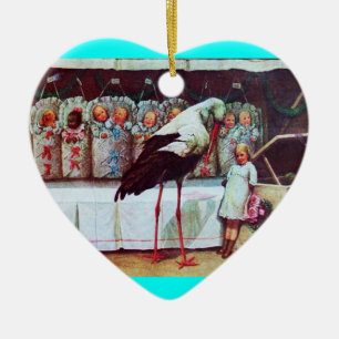 STORK BABY BOY SHOWER MONOGRAM  Blue Aquamarine Ceramic Tree Decoration