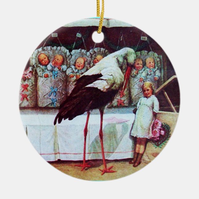 STORK BABY BOY SHOWER MONOGRAM  Blue Aquamarine Ceramic Tree Decoration (Front)