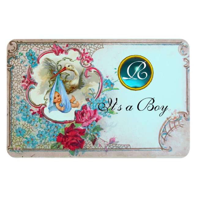 STORK BABY BOY SHOWER MONOGRAM MAGNET (Horizontal)