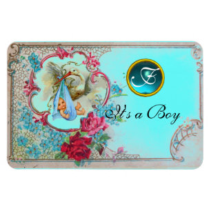 STORK BABY BOY SHOWER MONOGRAM MAGNET