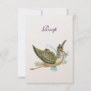 STORK BABY BOY SHOWER ,RSVP, Champagne Metallic RSVP Card