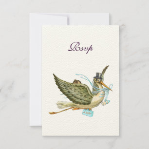 STORK BABY BOY SHOWER ,RSVP, Cream Felt RSVP Card
