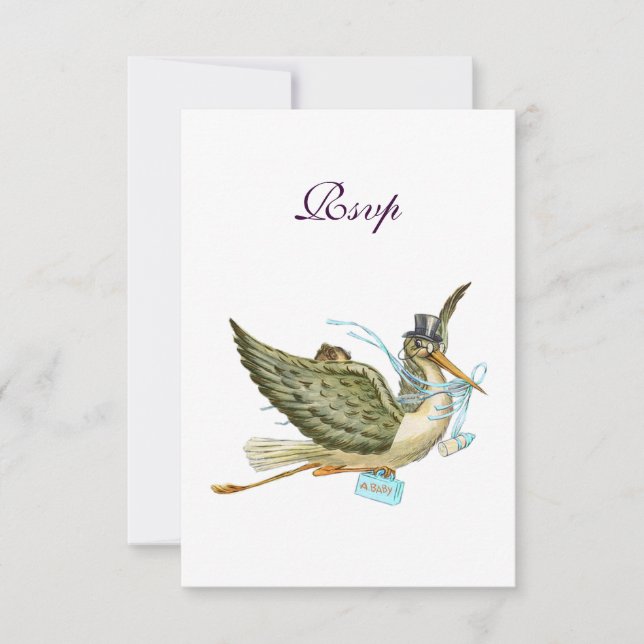 STORK BABY BOY SHOWER ,RSVP, White RSVP Card (Front)