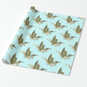 STORK BABY BOY SHOWER ,Teal Blue White Wrapping Paper