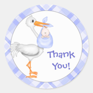 Stork & Baby Boy Thank You Classic Round Sticker