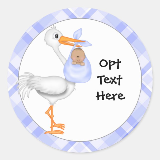 Stork & Baby Boy with Dark Skin Stickers (Front)