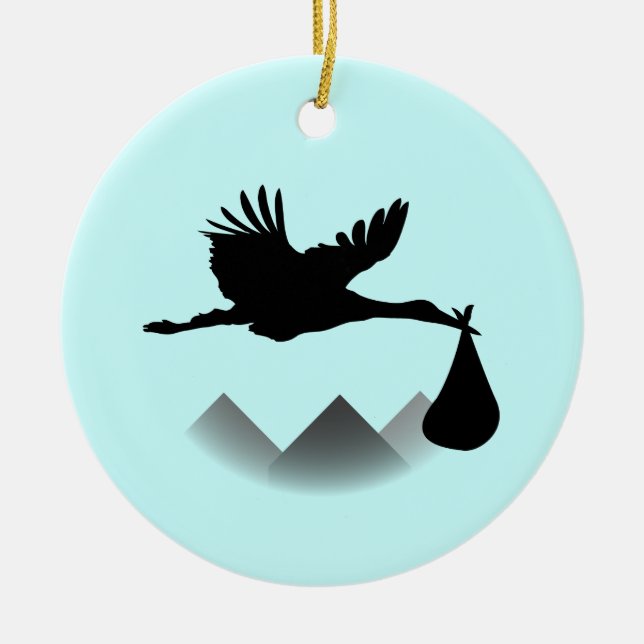 Stork & Baby Ceramic Tree Decoration (Front)