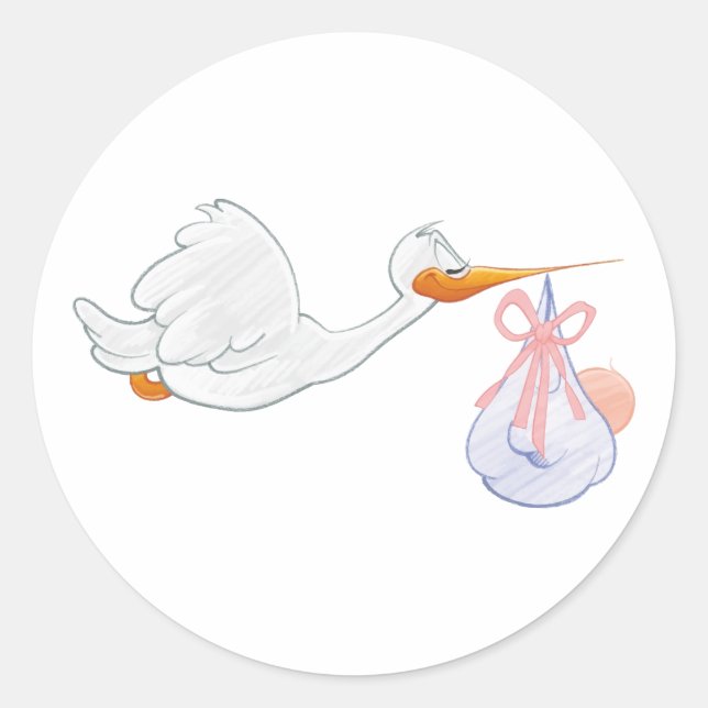 Stork baby girl announcement classic round sticker (Front)
