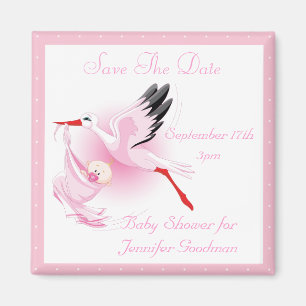 Stork & Baby Girl Pink Save the Date Baby Shower Magnet
