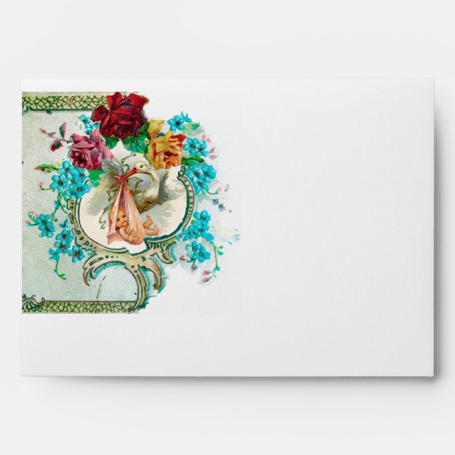 STORK BABY GIRL SHOWER 2 MONOGRAM ENVELOPES (Front)