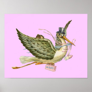 STORK BABY GIRL SHOWER ,cream Poster