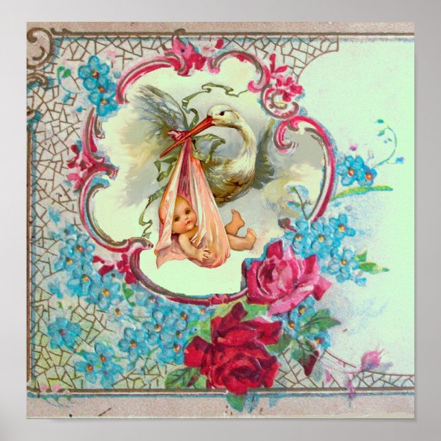 STORK BABY GIRL SHOWER Green Poster (Front)