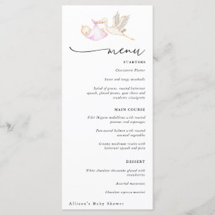 Stork Baby Girl Shower Menu