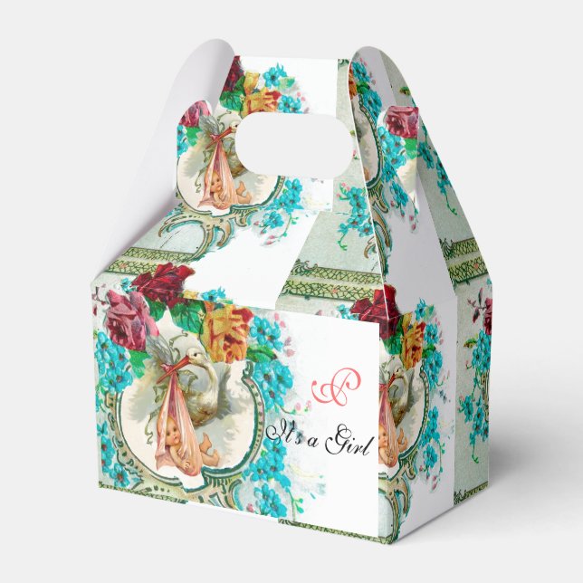 STORK BABY GIRL SHOWER MONOGRAM White Favour Box (Front Side)