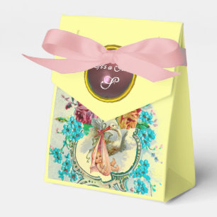 STORK BABY GIRL SHOWER PINK GEM MONOGRAM Yellow Favour Box