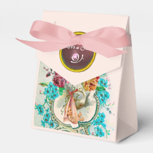 STORK BABY GIRL SHOWER PINK GEM STONE MONOGRAM FAVOUR BOX