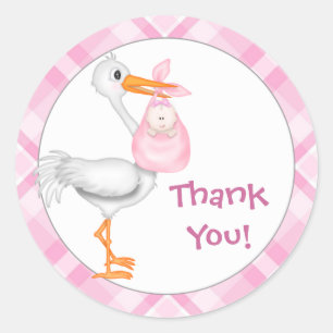 Stork & Baby Girl Thank You Classic Round Sticker