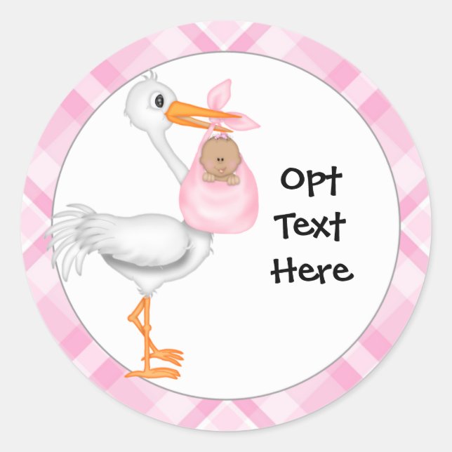 Stork & Baby Girl with Dark Skin Stickers (Front)