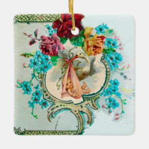 STORK BABY SHOWER 2 Red Ruby Ceramic Tree Decoration