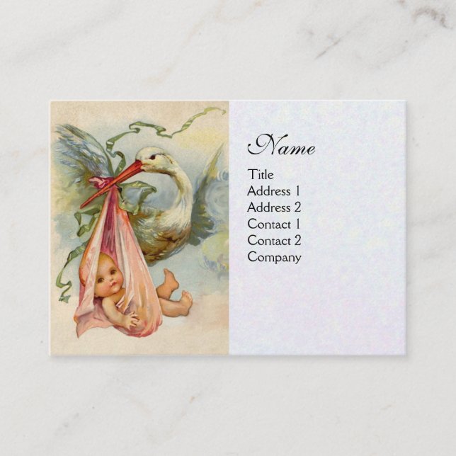 STORK BABY SHOWER 2, white pearl paper Business Card (Front)