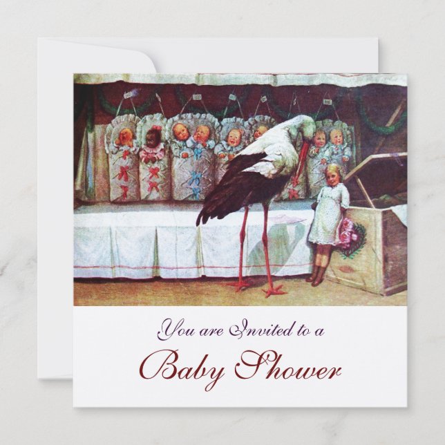 STORK BABY SHOWER 3, champagne metallic Invitation (Front)
