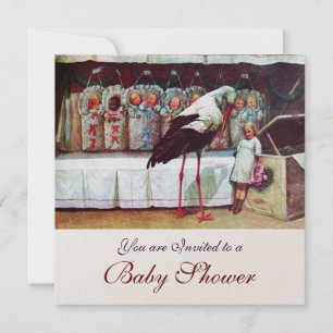 STORK BABY SHOWER 3, champagne metallic Invitation
