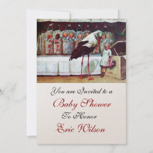 STORK BABY SHOWER 3, champagne metallic Invitation