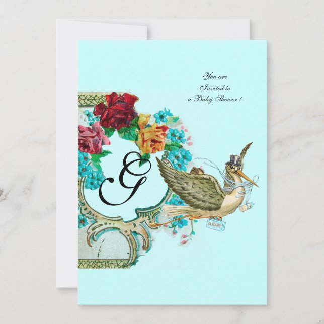 STORK BABY SHOWER 3 MONOGRAM INVITATION (Front)