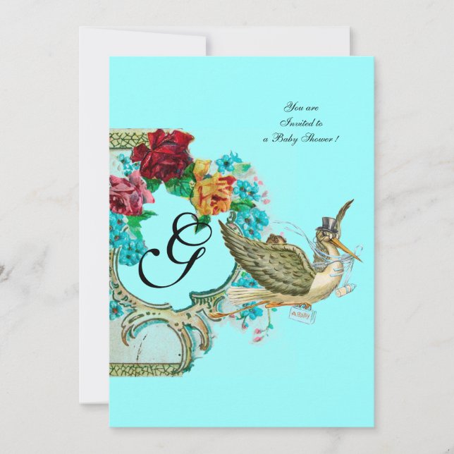 STORK BABY SHOWER 3 MONOGRAM INVITATION (Front)