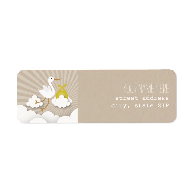 Stork Baby Shower Address Label - Yellow (Front)
