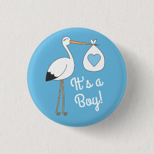 Stork Baby Shower Blue Boy 3 Cm Round Badge