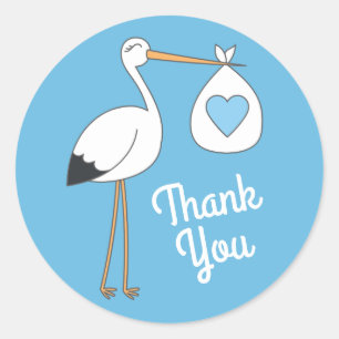 Stork Baby Shower Blue Boy Classic Round Sticker