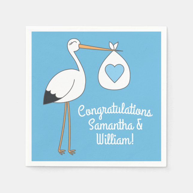 Stork Baby Shower Blue Boy Napkin (Front)