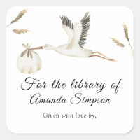 Stork - Baby Shower bookplate, books for baby